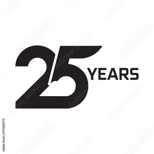 Bold black graphic of the number 25 next to the word years
