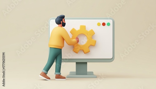 Man Installing Software Updates: Enhancing Device Functionality And Security With Operating System Upgrades And Update Process.