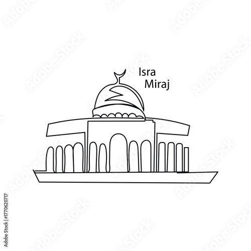 Continuous one line drawing boy muslim praying with hands in mosque isra miraj isra miraj islamic single line draw design graphic illustration