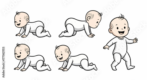 Baby development stages crawling and walking sequence