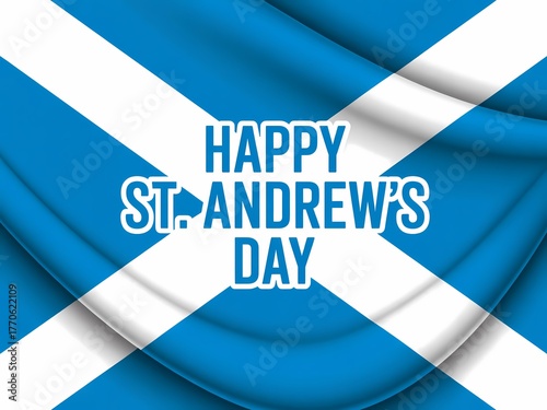Happy st andrew s day celebration with the scottish flag waving in the background