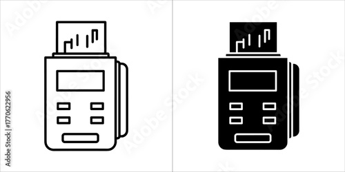 Black and white outline and filled icons of a receipt printer
