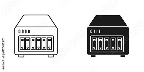 Network attached storage device icon, outline and filled versions