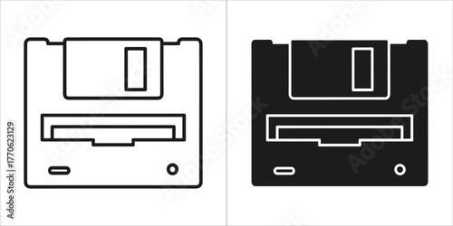 Two floppy disk icons, one outline and one solid black