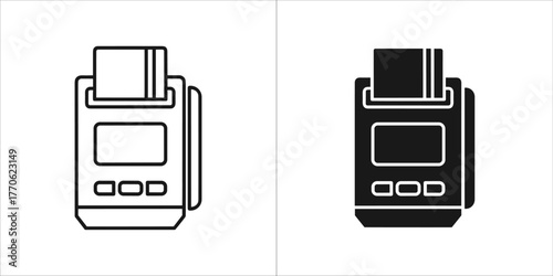 Pos terminal with credit card and receipt icons