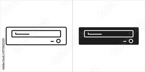 Two icons of a cddvd drive, one outline and one solid black, on a