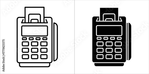 Black and white outline and silhouette of a credit card payment terminal