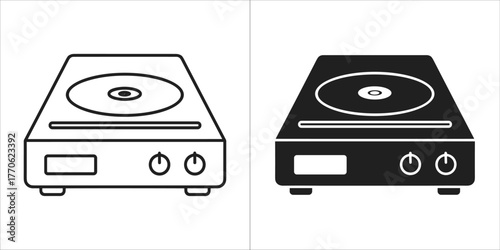Black and white outline and silhouette of an induction cooker