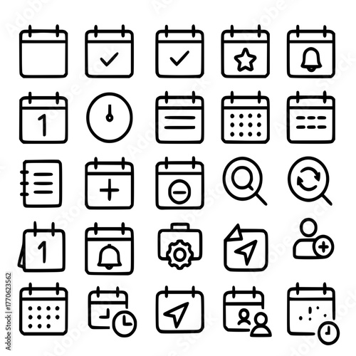 Minimal Calendar and Task Management Line Icons Set