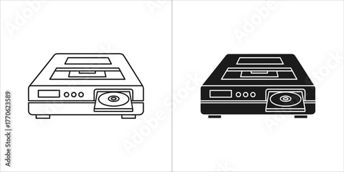 Cd player icon in outline and solid black versions on
