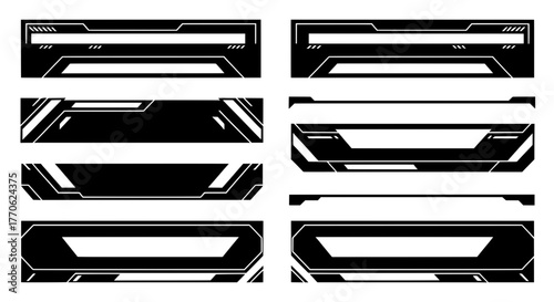 A versatile collection of modern tech-inspired vector graphics. Perfect for creating futuristic game HUD interfaces, stream overlays, and sci-fi title bars.