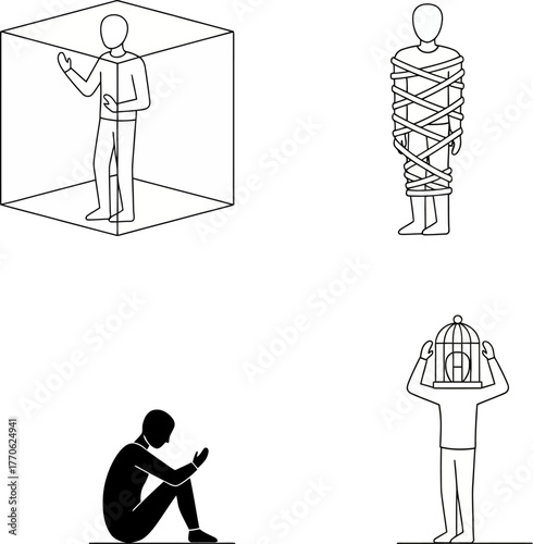 Mental Health and Human Confinement Concept Minimal Vector