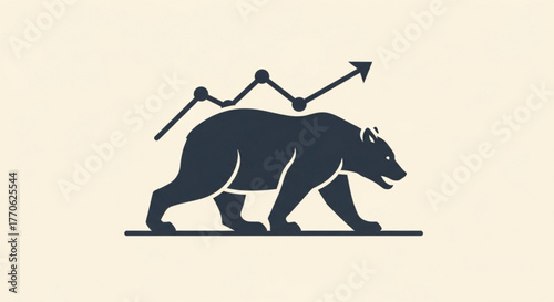 Bear market concept with a bear silhouette and a stock market graph financial crisis and investment risk in the stock market