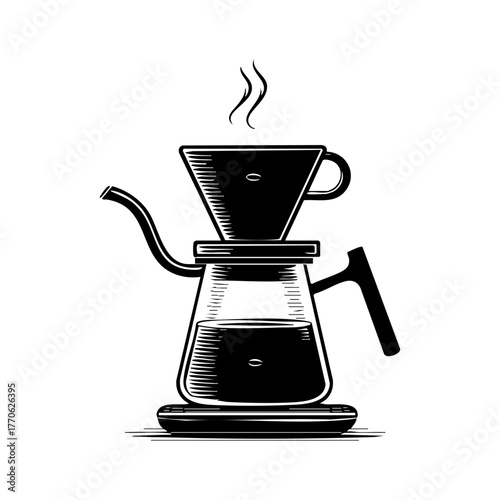 Pour-over coffee maker with steam rising, representing artisan brewing, minimalism, and the modern slow coffee lifestyle.