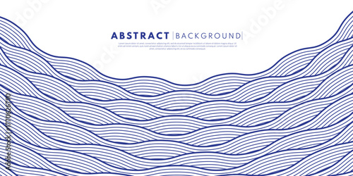 Abstract background with a repeating blue wave line pattern. Japanese water.