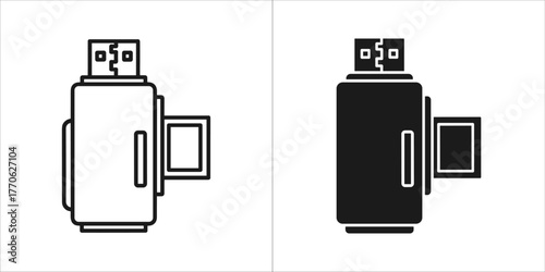Two icons of a usb flash drive, one black and one white