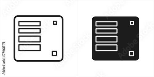 Two icons representing a list or menu, one in outline and one in solid black
