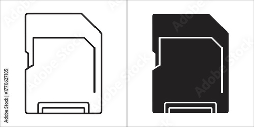 Two icons of a memory card, one in outline and one in solid black