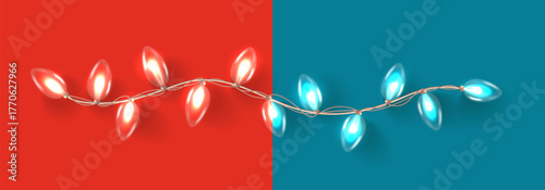 Christmas light garland with bulbs, festive design element, universal for any background, vector illustration.