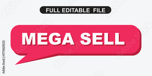 White mega sell text is displayed inside a pink speech bubble element