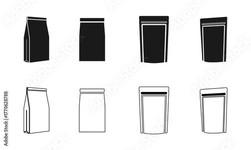 kraft paper pouch icon set vector illustration isolated on white background.