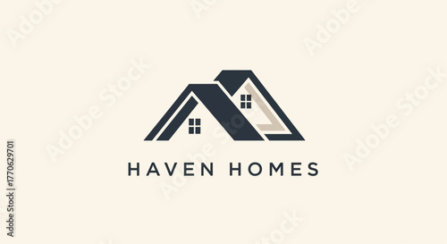 Haven Homes Logo Featuring Two Stylized Houses with Overlapping Roofs.