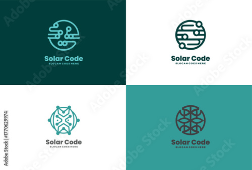 Different logo styles showcasing solar energy and technology fusion concept