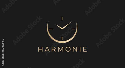 Elegant golden watch logo design for the brand Harmonie representing time.