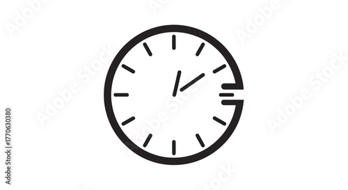 Minimalist Clock Icon with Missing Segment Representing Time Passing.