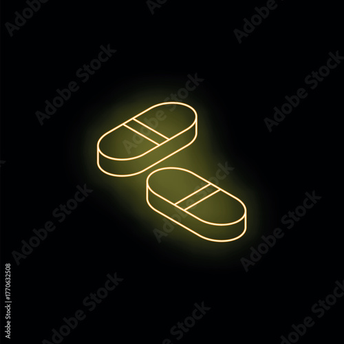 Neon yellow isometric pills glowing on dark background, representing healthcare, medicine, and pharmaceuticals