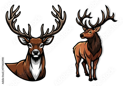 Majestic stag standing elegant deer with large antlers mascot