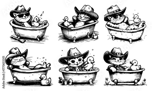 Cowboy cat bubble bath stetson relaxing clawfoot tub