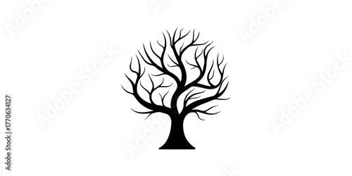 Bare Tree Silhouette Logo Vector with Intricate Branches