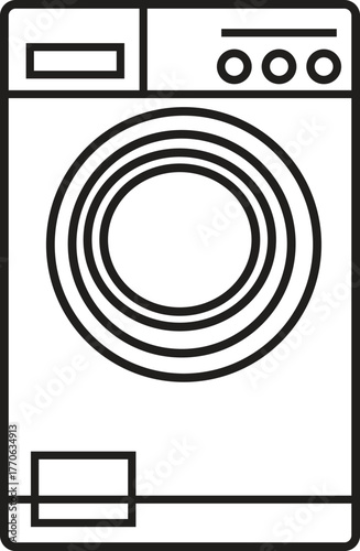 Outline Vector Illustration of a Modern Front-Loading Washing Machine Appliance Icon