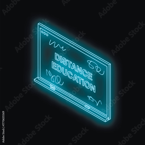 Glowing neon blackboard showing distance education concept, suitable for e learning and online education themes