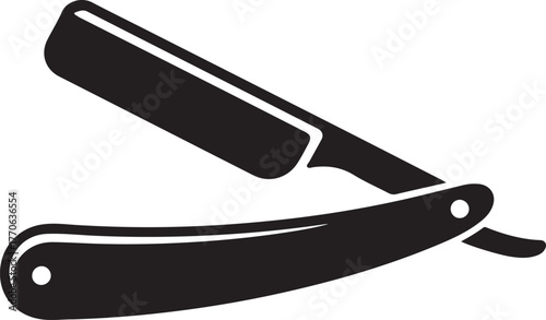 Black silhouette of an open straight razor blade on a white background barber shaving