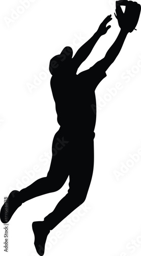 Baseball player silhouette catching ball in mid air vector
