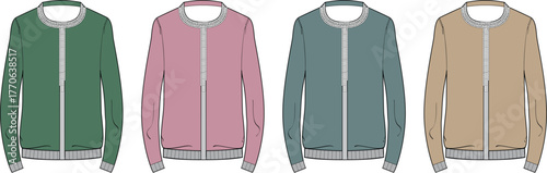Color Variations of a Bomber Jacket Design, Featuring Four Different Shades for Fashion Concepts