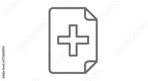 A simple and clean document icon with a plus sign, , perfect for representing new files or additions
