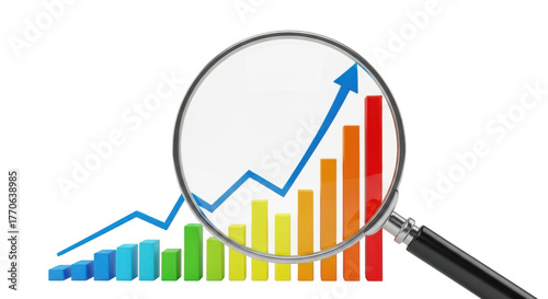 Growth chart with magnifier isolated on transparent background