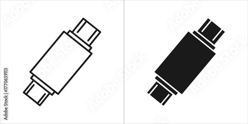 Outline and solid black icon of a usbc connector