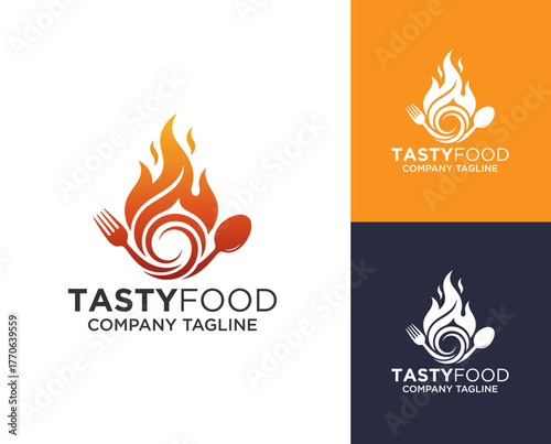 Tasty food grill barbecue logo and restaurant company