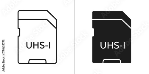 Two icons of a uhsi sd card, one outline and one solid