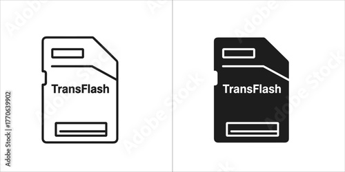 Transflash card icon in outline and solid black