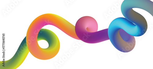 3D Color Line Shape. Abstract Gradient Vector Wave. Curve Rainbow Ribbon Spiral. Swirl Doodle Squiggle Color Line.