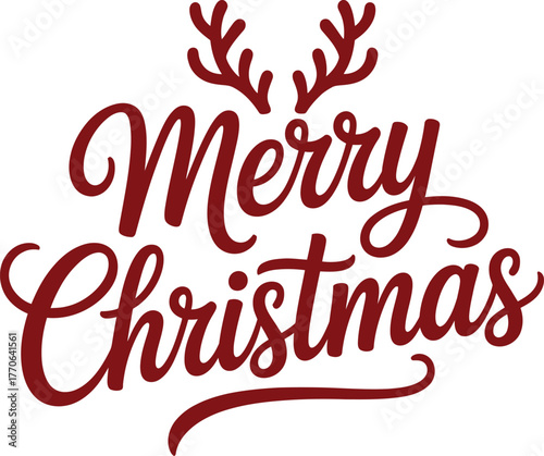 Festive Merry Christmas Typography with Reindeer Antlers Holiday Celebration Design for Winter Greetings and Seasonal Cheer Decorations