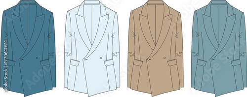 Double-Breasted Blazer Fashion Illustration Set in Different Colors