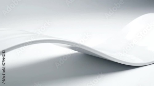 A white, organically-shaped plate with smooth curves, captured in soft lighting