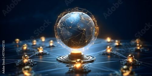 A digital globe with network connections, representing global communication and technology innovation.