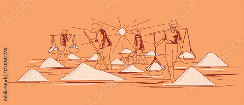 Sketch Sea Salt, Hand Drawing, Salt Industry vector Illustration.